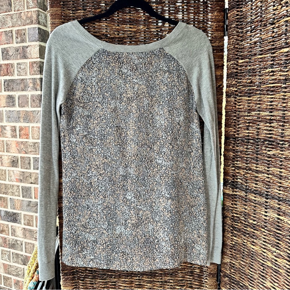BCBG Generation gray sweater with sheer floral back